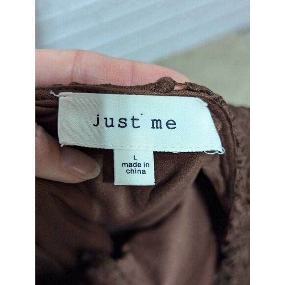 Just Me Women's Brown Floral Lace Embroidered Open Back Long-Sleeve Dress Size L - Picture 3 of 6